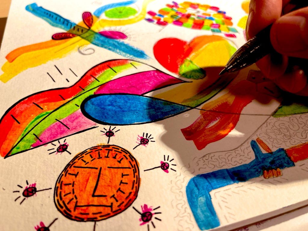 AEZY drawing vivid shapes and symbols by hand